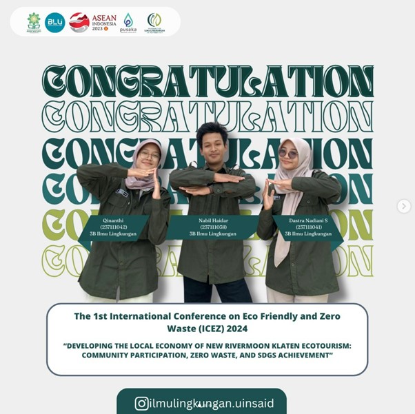 Perwakilan Mahasiswa dan Dosen Program Studi Ilmu Lingkungan pada 1st International Conference on Eco Friendly and Zero Waste (ICEZ) 2024