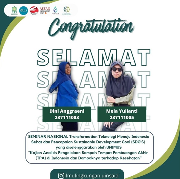 Perwakilan Mahasiswa dan Dosen Program Studi Ilmu Lingkungan UIN Raden Mas Said dalam Seminar Nasional Bertema “Transformasi Teknologi Menuju Indonesia Sehat dan Pencapaian Sustainable Development Goals (SDGs)"